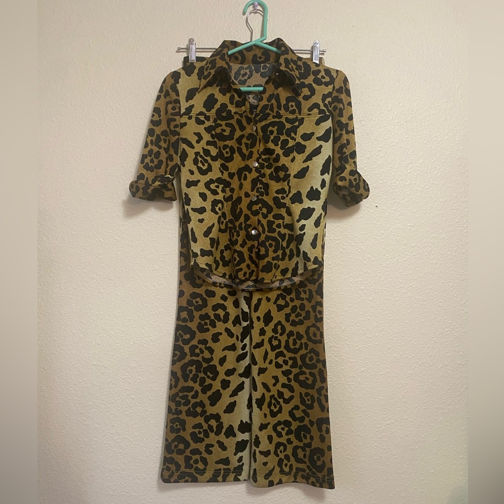 Leopard Print Poly 2 Piece Set Vintage Scary Spice Mob Wife Size S